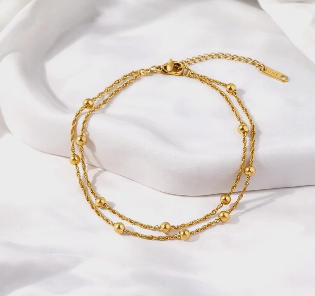 Pack Duo — Bracelet & Chevillère acier plaqué or