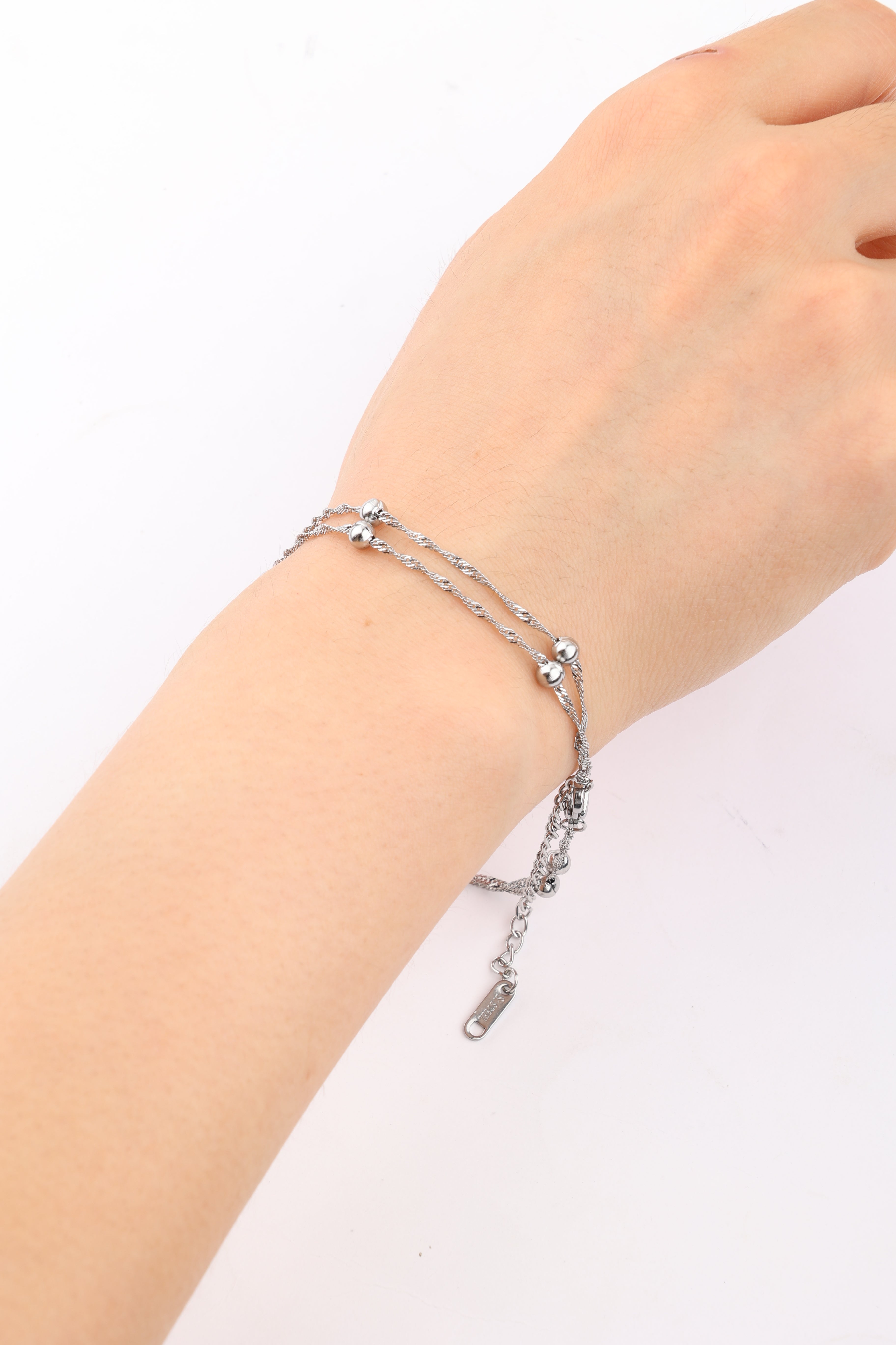 Bracelet Double Rang en Acier Inoxydable Waterproof — Modèle Perlé