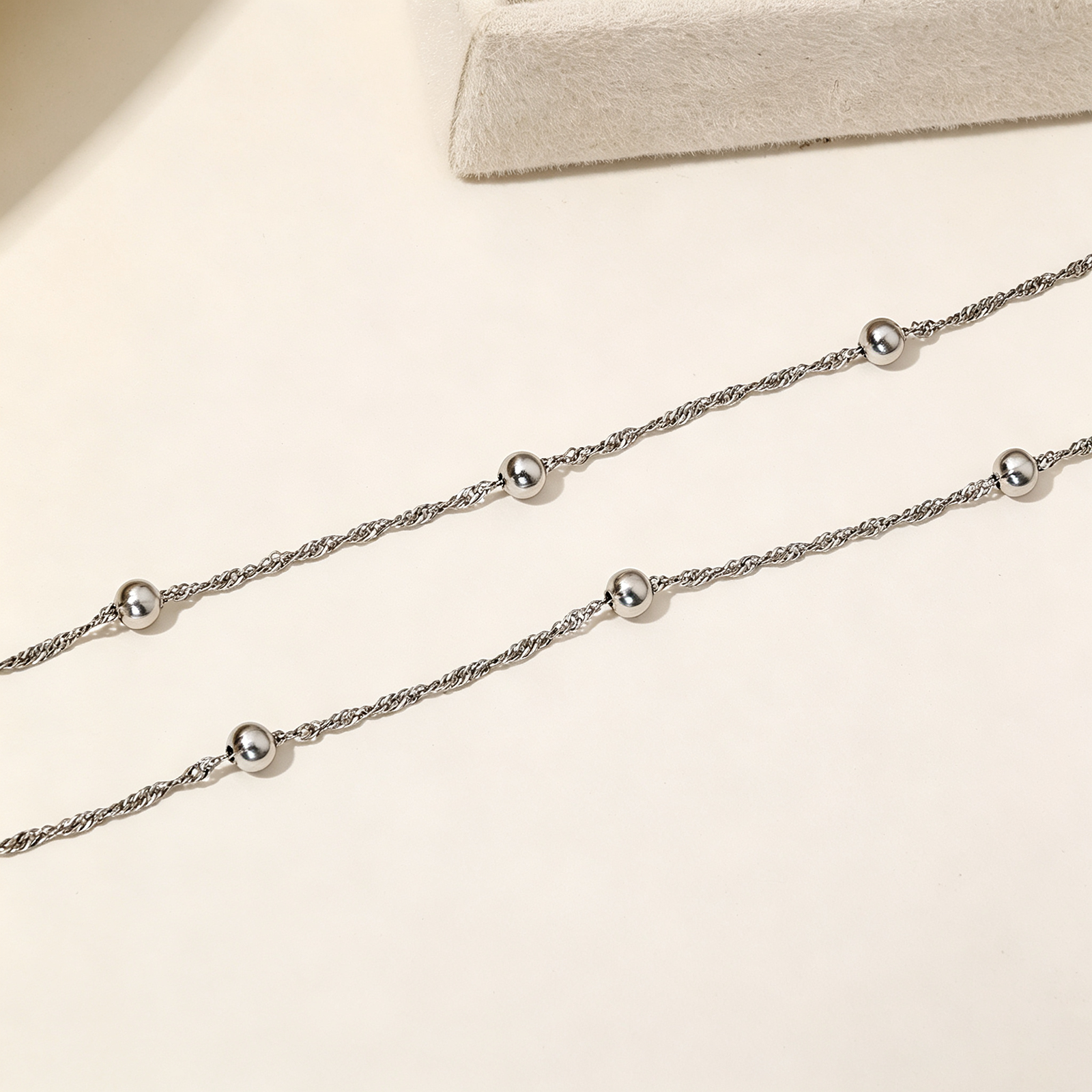Bracelet ou Chevillère Double Rang en Acier Inoxydable Waterproof — Modèle Perlé
