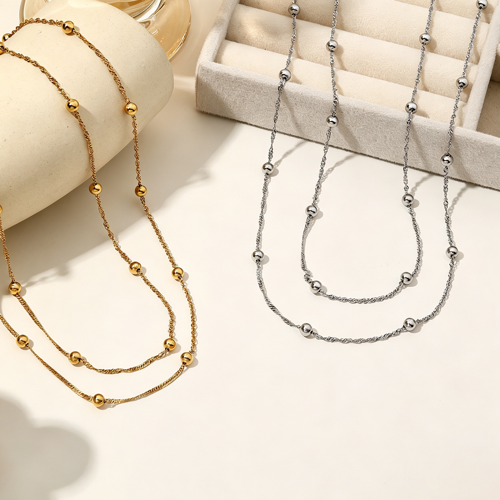 Collier Double Rang en Acier Inoxydable Waterproof — Collection Signature
