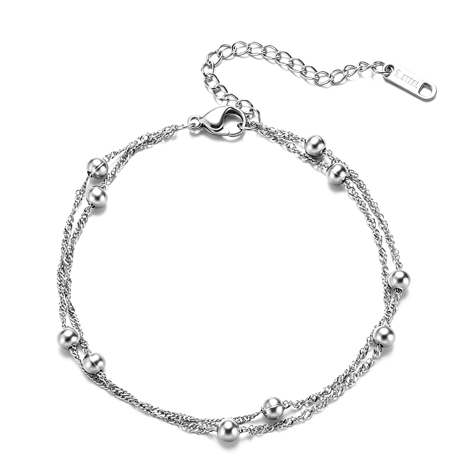 Bracelet ou Chevillère Double Rang en Acier Inoxydable Waterproof — Modèle Perlé
