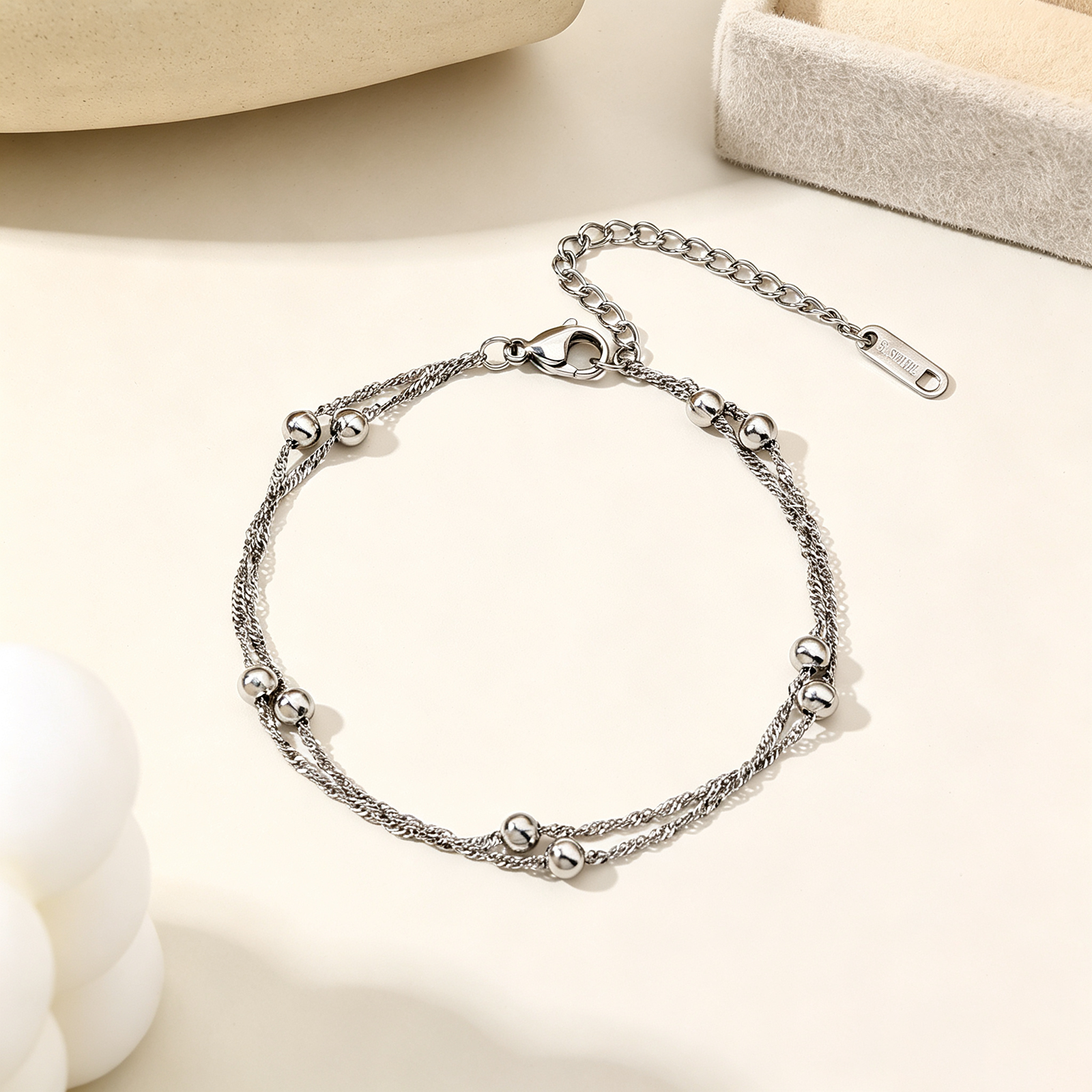 Bracelet ou Chevillère Double Rang en Acier Inoxydable Waterproof — Modèle Perlé