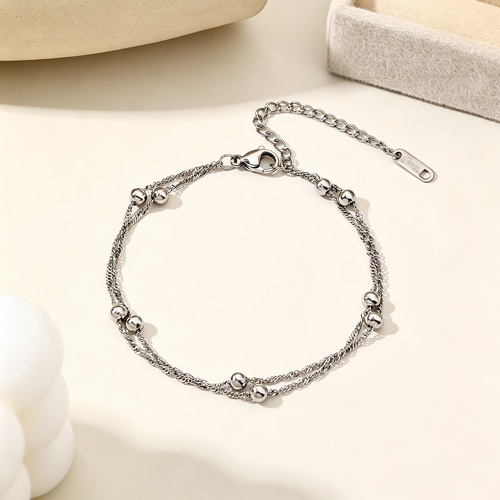 Bracelet ou Chevillère Double Rang en Acier Inoxydable Waterproof — Modèle Perlé